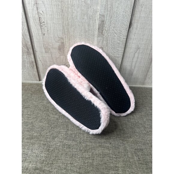 Womens Fuzzy Open Toe Pink Slippers Bow Trim Non-Slip Sole Size S 6-8 Comfy - Picture 5 of 6
